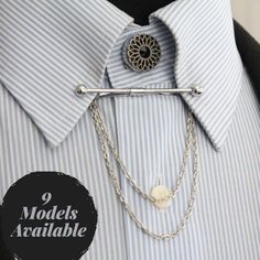 Hand Crafted and Stylish, Let Your Brilliant Look Everyday! Make your loved ones happy with Chain collar Pin. Our craftspeople making handcrafted accessories by using high-quality materials. Colour: Silver Material: Plated Metal STYLES: All of the styles includes chain color pin and shirt button cover Please check the link to gold color: https://www.etsy.com/listing/869696547/gold-color-collar-pin-collar-bar-shirt SHIPPING: Please select the shipping term which you prefer after you add the produ Collar Bar Shirt, Men Wedding Accessories, Accessories Man, Shirt Collar Pins, Silver Shirt, Bar Shirt, Collar Bar, Wedding Gifts For Groomsmen, Collar Clips