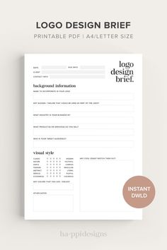 Logo Design Brief – Creative Brief Template PDF #coffeeshopbranding #business #vector #logo #gtstudio #fonts Logo Design Client Questionnaire, Graphic Designer Client Questionnaire, Branding Brief Template, Questionnaire Template Design, Brand Brief Template, Questionares Design, Graphic Design Brief Template, Logo Design Checklist, Logo Design Brief Template