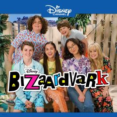 the cast of disney channel's buzzards in front of a wooden fence with text that reads bzzardwark