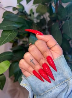 Red Snake Stiletto Nails #long #nails Red Ballerina Nails Long, Red Long Nail Designs, Red Textured Nails, Nail Red Ideas, Red Nails Stiletto Almond, Red Curved Nails, Red Nails Pointy, Red Acrylic Nails Stiletto, Holiday Nails Stiletto