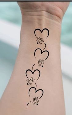 Tattoo For 2 Daughters, Grandkid Tattoo Ideas, Children Name Tattoo Ideas For Women, Grandchildren Tattoo Ideas Grandmothers, 3 Children Tattoos For Moms, Kid Name Tattoo Ideas Mothers, Tattoos For Childrens Names, Grandchildren Tattoos, Cat Face Tattoos