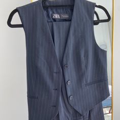 Vest And Pants Suit Nwt Zara Fitted Business Casual Pantsuit, Zara Fitted Pantsuit For Business Casual, Vest And Pants Set, Zara Vest, Vest And Pants, Pants Suit, Blazer Vest, Pants Set, Color Blue