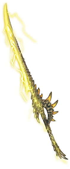 a yellow and black dragon like object on a white background with light coming from it's tail