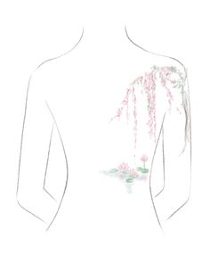 the back of a woman's body with pink flowers on it