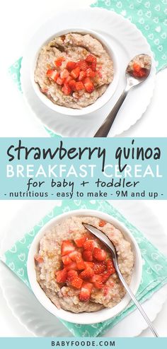 two bowls filled with oatmeal and strawberries on top of each other