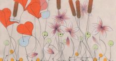 an artistic drawing of flowers and plants