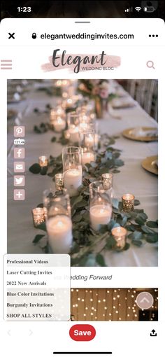 an image of a table with candles and greenery on it, which reads elegant