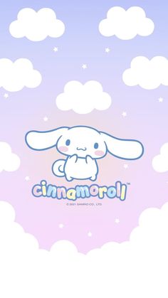 an animal with the word cinnamon on it's chest and clouds in the background