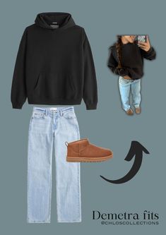 Recreate this simple, stylish and comfortable outfit by Demetra! Hoodie - Abercrombie, jeans - Abercrombie, and Uggs. #demetra #demetraoutfits #demetraclothes #aesthetic #cuteoutfits #cute #pinterest #pinterestoufits #stylish #simple #comfortable #girly Black Jeans With Uggs Outfit, Holister Outfits Jeans, Demetra Fall Outfits, Hoodie And Jeans Outfit Aesthetic, Hoodies And Jeans Outfit, Outfits With Hoodies And Jeans, Cute Outfits Winter School, Demetra Jeans