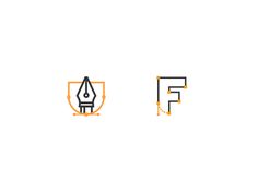 an orange and black logo with the letter f on it's left hand side