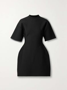 BALENCIAGA Hourglass stretch-ponte mini dress Hourglass Black Dress, Balenciaga Black Dress, Hourglass Dress Style, Barrel Dress, Pegged Dress, Mini Dress Party Night, Balenciaga Clothes, Gown Silhouette, Balenciaga Dress