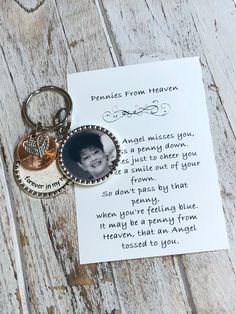 a keychain with a photo and poem attached to it