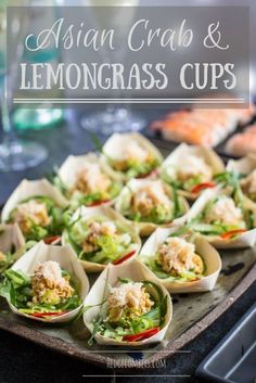 Asian Amuse Bouche, Asian Appetizers For Party Make Ahead, Asian Starters, Lemongrass Salad, Tempura Shrimp, Dips Recipes, Asian Recipe, Wedding Finger, Party Platter