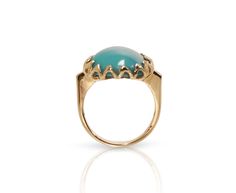 Captivating 14.5 ct Sleeping Beauty Turquoise, embraced by a distinctive 14K yellow gold frame, skillfully crafted for timeless luxury and enduring elegance. Ring Size: 7.5 Metal Type: 14K Yellow Gold Marks: 14K Total Item Weight (g): 12 Gold Turquoise Ring, Turquoise Gold Ring, Timeless Luxury, Sleeping Beauty Turquoise, Fine Jewelry Designers, Ring Size 7, One Design, Custom Rings, Gold Frame