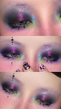 2021 Makeup, Space Eyeliner, Opal Makeup, Painting Makeup Art, Northern Lights Makeup, Space Theme Makeup, Mystical Makeup, Space Makeup Looks, Unique Eye Makeup