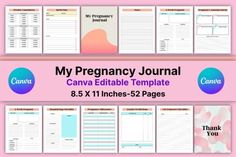 a set of three pages with the words, my pregnant journal and an image of a baby