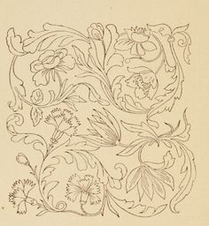 an old drawing of flowers and leaves