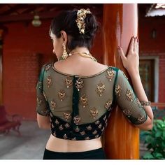 Neted Blouse Back Neck Designs, Blouse Back Net Designs, Neted Sarees Blouse Designs, Net Blouse Designs Back, Back Net Blouse Design, Neted Blouse Designs Latest, Net Blouse Designs Pattern Style, Velvet Blouse Designs Indian, Velvet Blouse Pattern