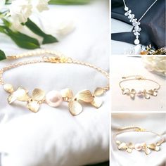 Gold Flower Charm Bracelet For Weddings, Gold Flower Pearl Bracelet For Wedding, Elegant Flower Charm Bracelet Gift, Elegant Charm Bracelet For Wedding And Mother's Day, Elegant Charm Bracelet For Weddings And Mother's Day, Elegant Rose Gold Bracelets As Gift, Elegant Bracelets For Bridesmaid Gift On Valentine's Day, Delicate Bracelets For Bridesmaid Gift On Mother's Day, Elegant Wedding Bracelets For Mother's Day