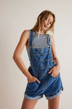 Ziggy Shortalls | Free People Playsuit Pattern, Strap Jeans, Denim Overall Shorts, Minimalist Dress, Moda Denim, Jumpsuit Casual, Jeans Overall, Denim Overalls Shorts, Salopette Jeans