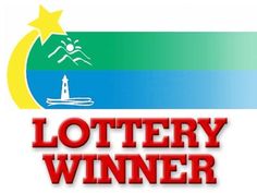 the logo for lottery winner is shown in red, white, and blue with a lighthouse on it