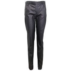 - Gucci by Tom Ford black metallic and glittery skinny pants from 1997 collection. - Inside legs slit hem. - Size 44 Italy. - Height: 104cm I Waist: 70cm. Gucci Trousers, Black Silk Jumpsuit, Tom Ford For Gucci, Gucci By Tom Ford, Carrot Pants, Ford Black, Gucci Brand, Metallic Pants, Belted Pants