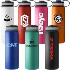 thermos water bottles are all different colors