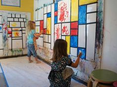 Mondrian kids art for kindergarten Piet Mondrian For Kids, Famous Artists Paintings, Collaborative Art Projects, Art Lessons For Kids