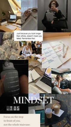 there is a collage of photos with words and pictures on it that say mindset