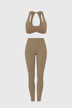 Model wears Dreamy Cutout Yoga Bra + High-Waist Invigorate Legging | WISKII Compressive Beige Seamless Activewear, Compressive Seamless Beige Activewear, Beige Fitted Activewear For Pilates, Fitted Beige Activewear For Pilates, Beige Fitted Activewear For Yoga, Beige Fitted Yoga Activewear, Ultimate Workout, Push Up Pads, Yoga Bra