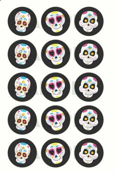 skulls with different colors and designs on them are arranged in the shape of a circle