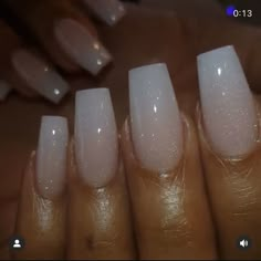 Glitter Acrylic Overlay Nails, White Ombré Christmas Nails, French Ombré With Glitter, Acrylic Nail Designs Glitter Ombre Sparkle French Tips, White Sparkle Nails Glitter, Sparkly White Acrylic Nails, White Sparkle French Tip Nails, White Sparkle Nails Acrylic, Milky White Ombre Nails