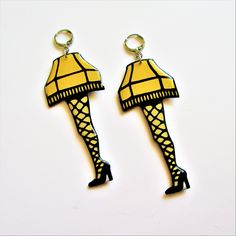 Handmade Leg Lamp Earrings Handpainted in studio Stainless Steel Hardware Handmade in my studio from scratch. Very lightweight and easy to wear. Lamp Earrings, Funky Earrings Artful Home, Christmas Story Leg Lamp Costume, Leg Lamp Christmas Story, Quirky Handmade Yellow Earrings, Leg Lamp, Multiple Earrings, Cardboard Jewelry Boxes, Earring Cards