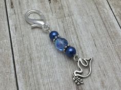 Beaded Dove Zipper Pull Jewelry, Blue Key Chain Charm, Crochet Stitch Marker, Purse Jewelry, Necklace Pendant ,  - Jill's Beaded Knit Bits, Jill's Beaded Knit Bits
 - 3 Zipper Jewelry, Blue Keychain, Beaded Keychain, Sac Lunch, Beaded Jewels, Backpack Charm, Stitch Marker