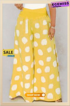 Yellow Fashion Casual Polka Dot Printed Wide-leg Pants Printed Wide Leg Pants, Yellow Fashion, Polka Dot Print, Dot Print, Leg Pants, Fashion Casual, Wide Leg Pants, Womens Bottoms, Polka Dot