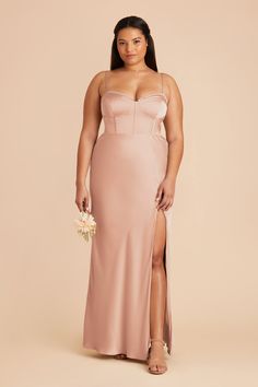 Jessica is our rose gold matte satin bridesmaid dress with a bustier bodice and high slit to show some leg. Shop Birdy Grey for timeless style and affordable luxury. Rose Gold Bridesmaid Dress, Satin Bridesmaid Dress, Birdy Grey, Satin Bridesmaid Dresses, Va Va Voom, Matte Satin, Affordable Luxury, Satin Dress, Matte Gold