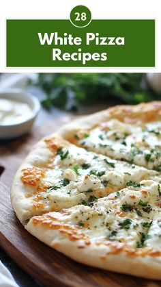 A delicious white pizza topped with creamy cheeses, fresh herbs, and savory toppings, perfect for any occasion and sure to impress your guests. Homemade Pizza Flavors, White Pizza With Tomatoes, White Sauce Pizza Toppings, White Pizza Topping Ideas, White Pizza Ideas, Pizza With White Sauce, Homemade White Pizza