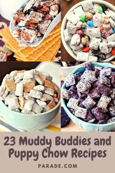 there are many muddy buddies and puppy chow recipes