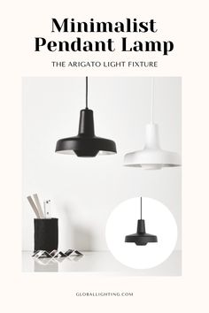 an article about minimalist pendant lamp the argatto light fixture is black and white