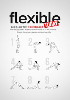 an exercise poster with the words flexible today written in black and white, on a gray background