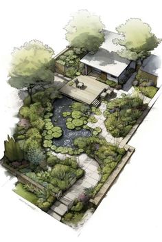 an artist's rendering of a garden design