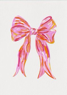 a painting of a pink bow with orange stripes on it's end and bottom