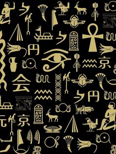 an image of egyptian symbols on a black background