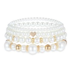 PRICES MAY VARY. 【Bracelets Set】: This stackable/separate pearl bracelet set comes with 4pcs different stretch beaded bracelets (1 pearl and love heart beaded bracelet, 1pure white pearl bracelet, 1 chunky pearl gold bracelet, 1 small pearl gold bead bracelet), ensuring you have the bling accessory for any outfit. 【Stretchy Bracelet】: Our elastic pearl bracelets fit most wrist sizes of ladies and women, ranging from 5-6cm/2-2.4inch in diameter, suitable for various events such as weddings, proms Bangles For Wedding, Pearl Bracelet Stack, Pearl Gold Bracelet, Stretch Beaded Bracelets, Boho Bangles, Gold Bead Bracelet, Gold Pearl Bracelet, Chunky Pearls, White Pearl Bracelet