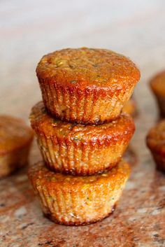 there are several muffins stacked on top of each other