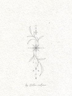 an ink drawing of a cross with flowers on the front and back side, in white paper