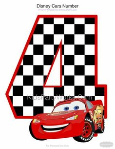 the number four is made up of cars and checkered numbers for each child's birthday