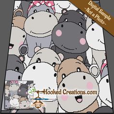 an animal cross stitch pattern with many different animals in the same color and size, including hippos