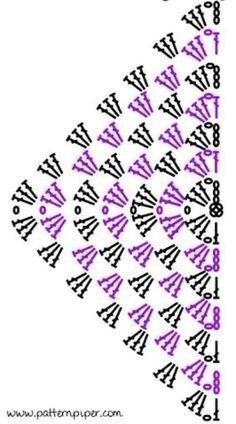 a cross stitch pattern with purple and black designs on it, in the shape of an arrow