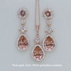 Available in White Gold(silver tone), Gold and rose gold . Please choose a metal finish when you place order. Materials: Swarovski Vintage Rose Crystal, plated brass settings, cubic zirconia , sterling silver ear posts. Size: Necklace length 43cm plus 5cm extender. If you want this set in other color crystals, please contact us. If you want to purchase separately: https://www.etsy.com/listing/640739753/blush-swarovski-crystal-wedding-earrings?ref=shop_home_active_12&pro=1 Rose Gold Teardrop Jewelry Sets For Wedding, Rose Gold Teardrop Wedding Jewelry Sets, Pink Bridal Necklace With Matching Earrings For Wedding, Hand Set Rose Gold Jewelry Sets For Wedding, Blush Jewelry, Crystal Earrings Wedding, Bridal Necklace Set, Bridal Earrings Drop, Crystal Jewelry Sets